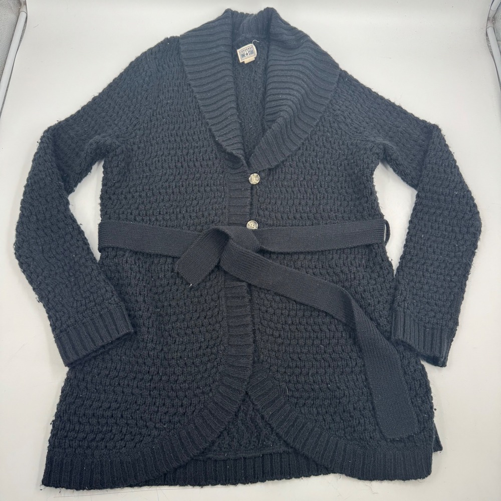 Converse One Starā Black Textured Knit Shawl Collar Cardigan Belted Size 2